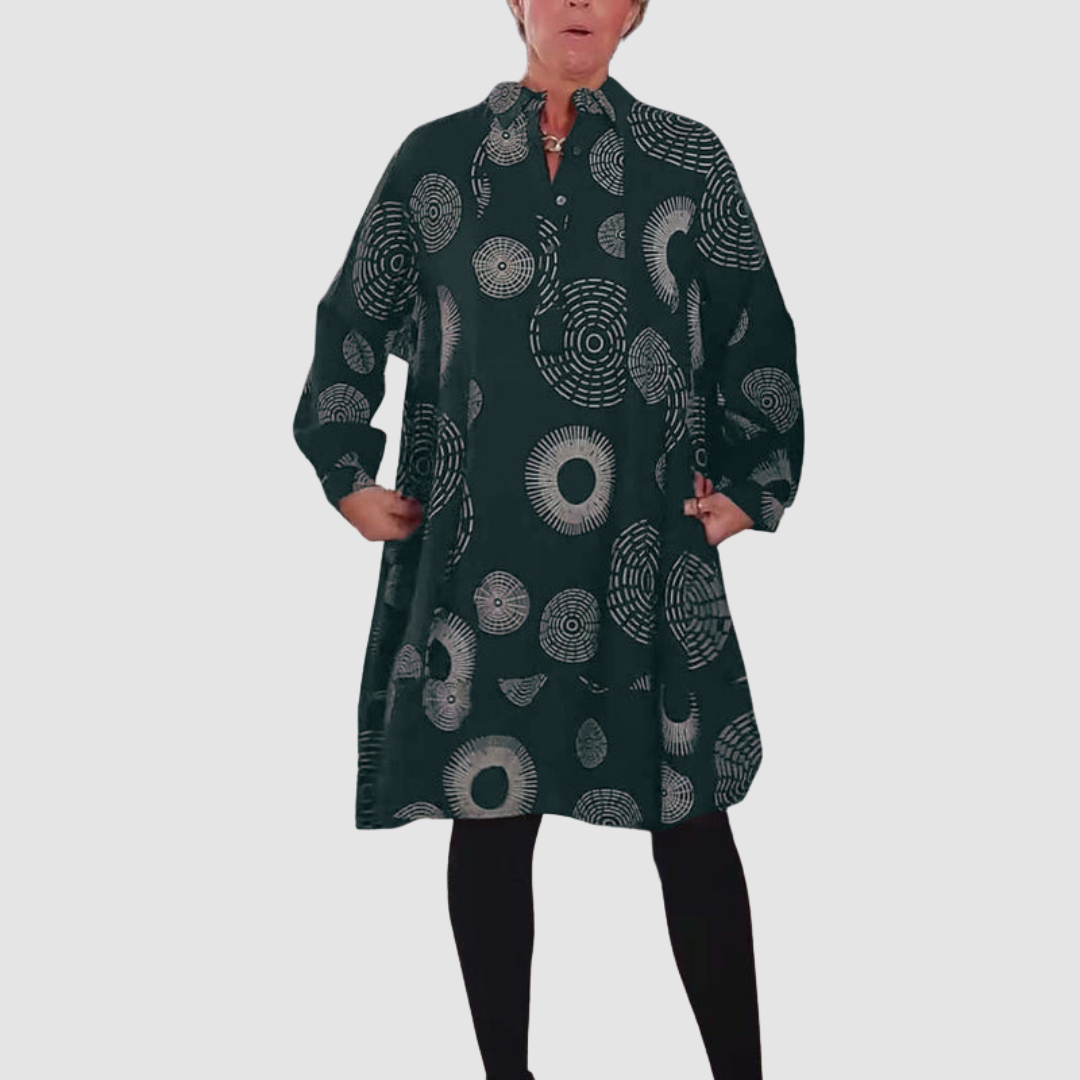 Haydie - Casual Lapel Dress with Geometric Print-15553262682485-Nancy & Mae Savannah