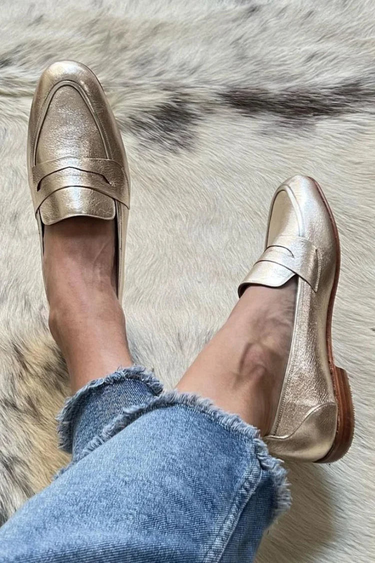 IRIS - SHINY LIGHT GOLD LOAFER-15549131850101-Mirella Fiore