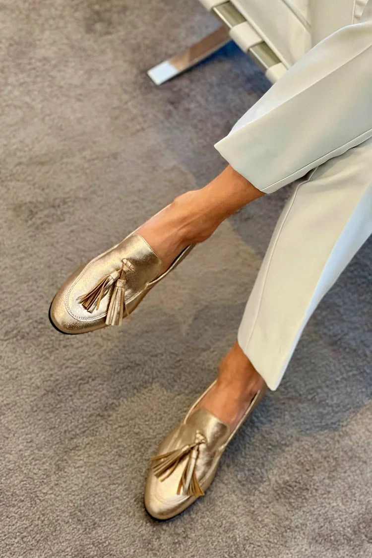 JULIA - GOLD MOCASSIN WITH TASSELS-15549131620725-Mirella Fiore