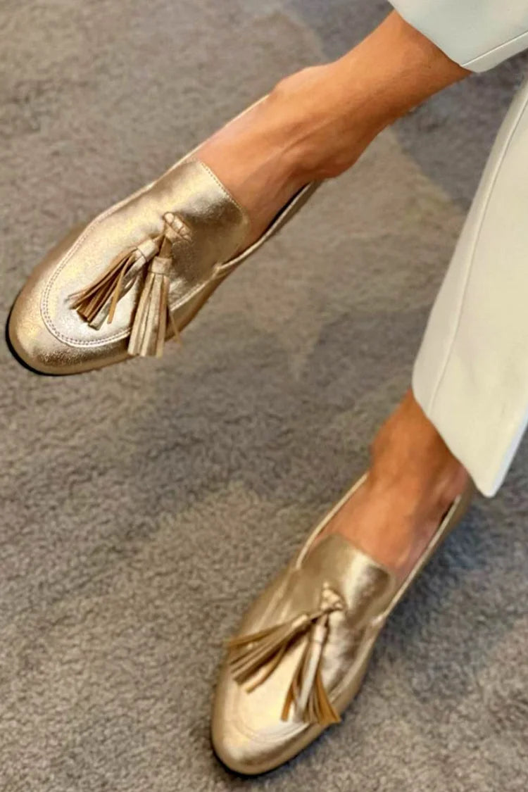 JULIA - GOLD MOCASSIN WITH TASSELS-15549131620725-Mirella Fiore