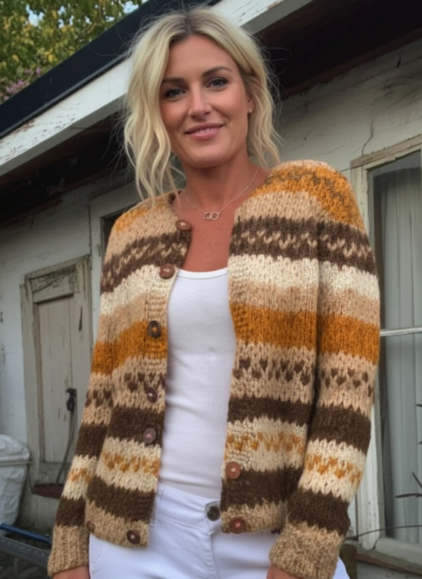 Jamela - Striped Colour Block Print Buttoned Cardigan Sweater-15530556293493-Nancy & Mae Savannah