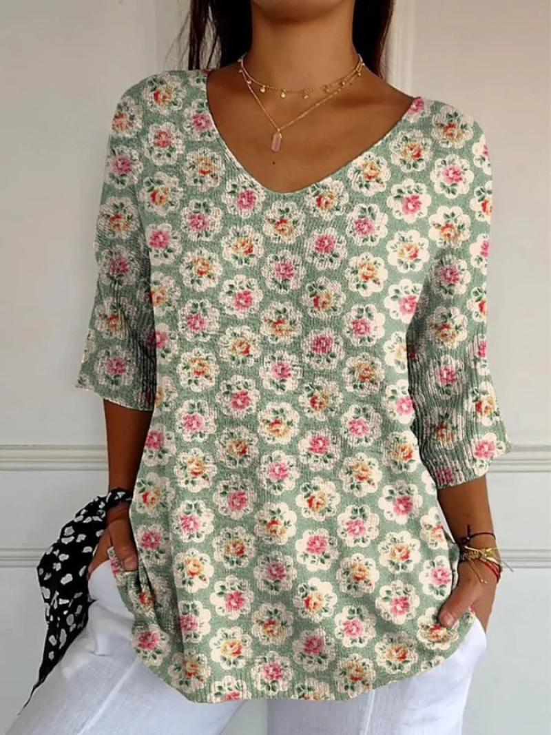 Janice - Women's Vintage Ethnic Floral Art Print Casual Pullover Knit-15544857297269-Mirella Fiore