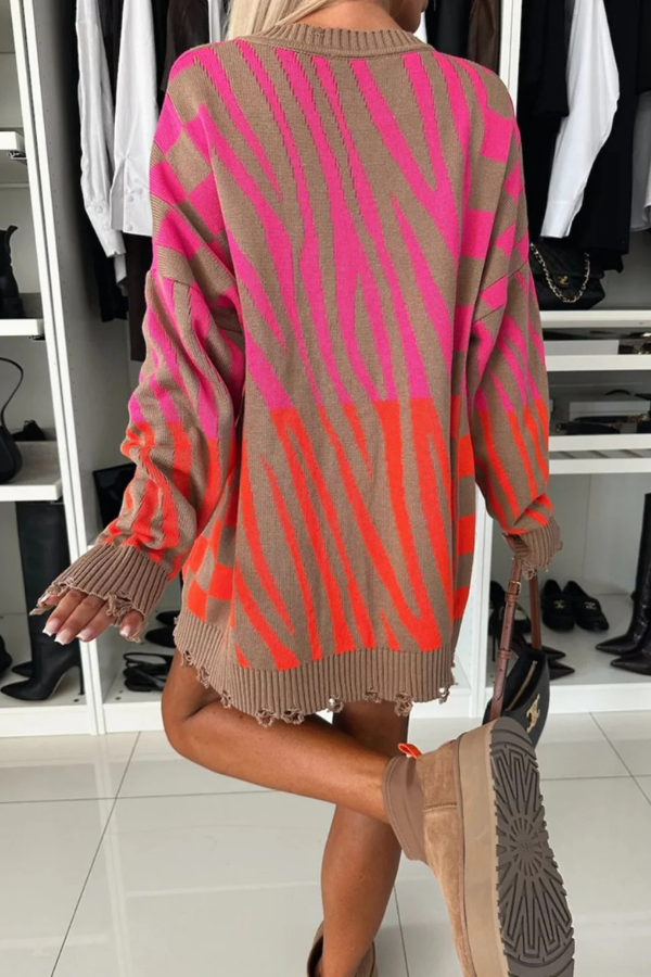 Jannaya – Oversized zebra print – Distressed sweater dress-15354713538933-Mirella Fiore