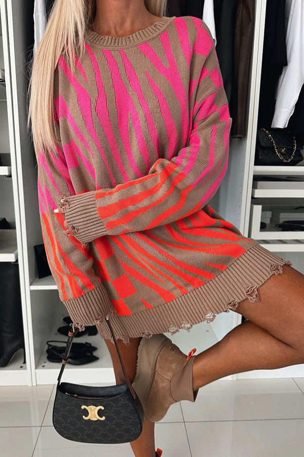 Jannaya – Oversized zebra print – Distressed sweater dress-15354713538933-Mirella Fiore