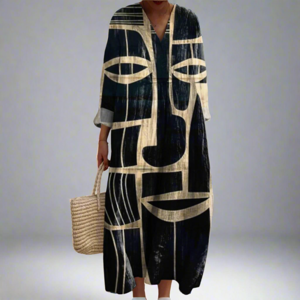 Jessica - Artistic Tribal Midi Dress-15543804494197-Mirella Fiore