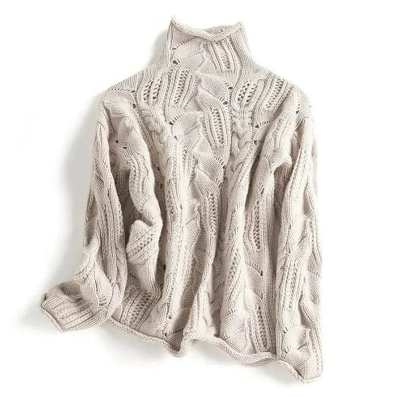 KARLA - Cashmere Turtleneck with Cable Knit-15519826870645-Mirella Fiore
