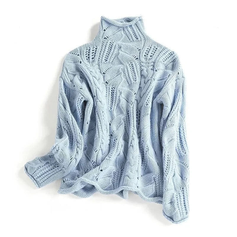 KARLA - Cashmere Turtleneck with Cable Knit-15519826870645-Mirella Fiore