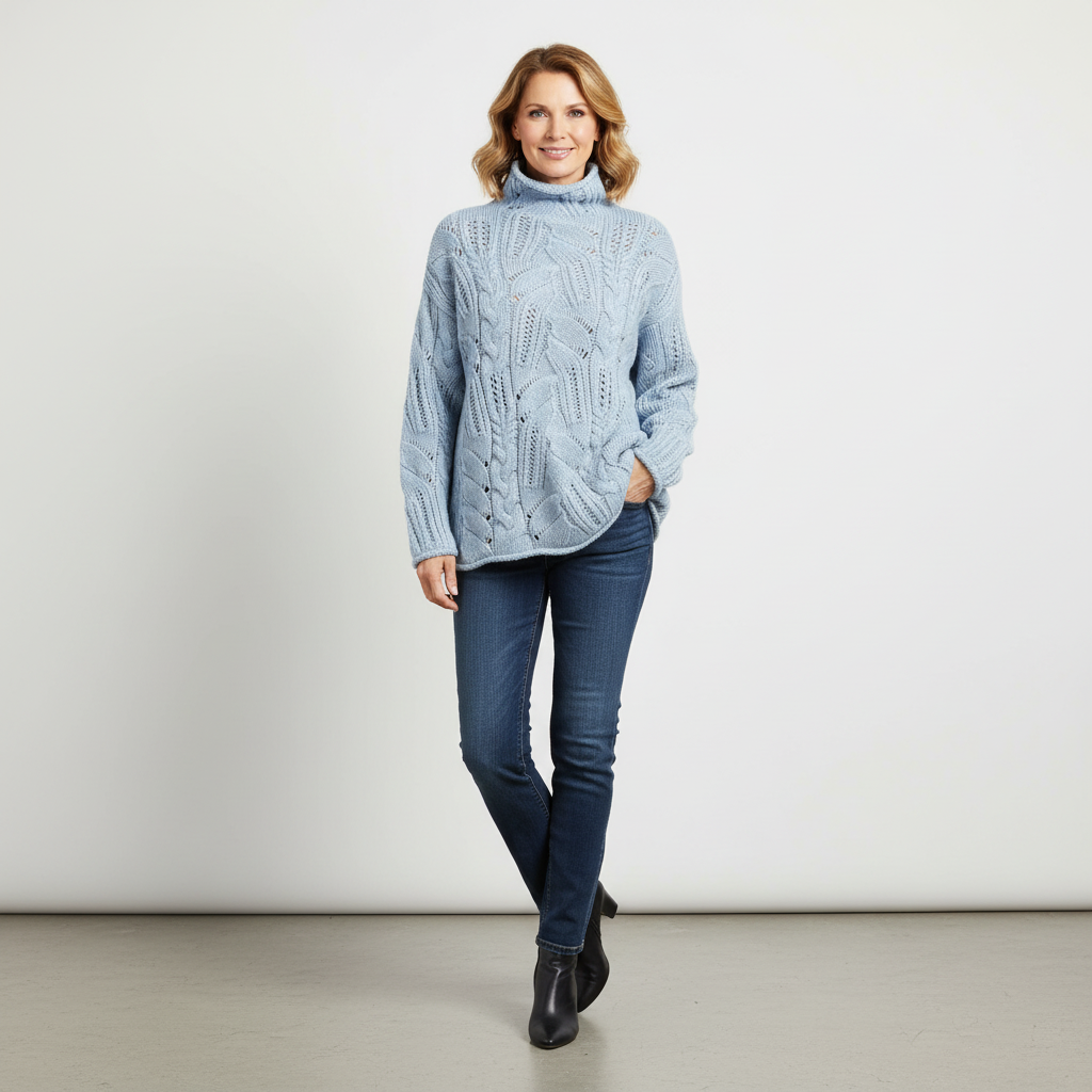KARLA - Cashmere Turtleneck with Cable Knit-15519826870645-Mirella Fiore