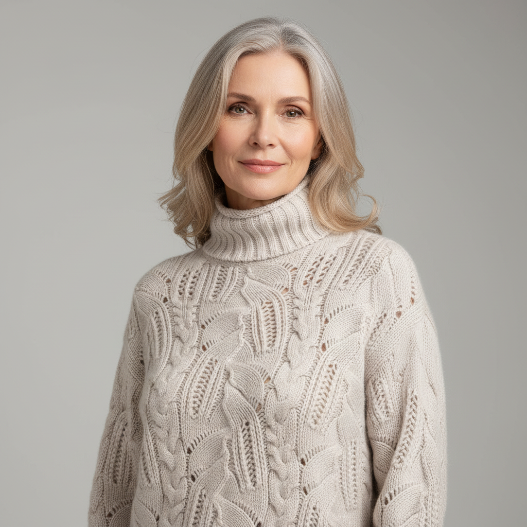 KARLA - Cashmere Turtleneck with Cable Knit-15519826870645-Mirella Fiore