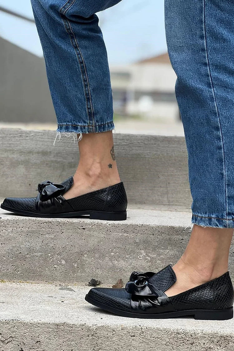 KAYLA - BLACK LOAFER WITH SHINY BOW-15549131489653-Mirella Fiore