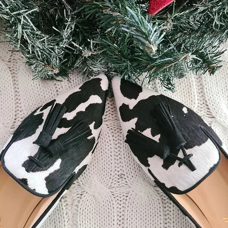 LILIA - COW PRINT LOAFERS WITH TASSEL-15549134078325-Mirella Fiore