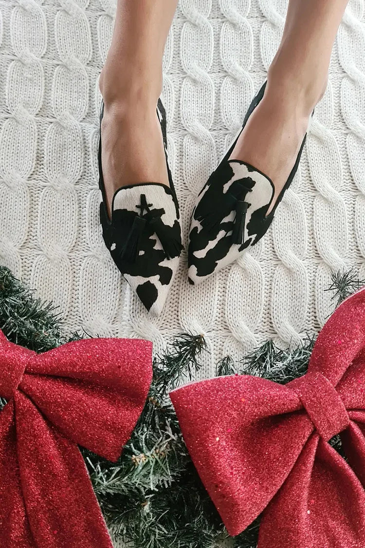 LILIA - COW PRINT LOAFERS WITH TASSEL-15549134078325-Mirella Fiore