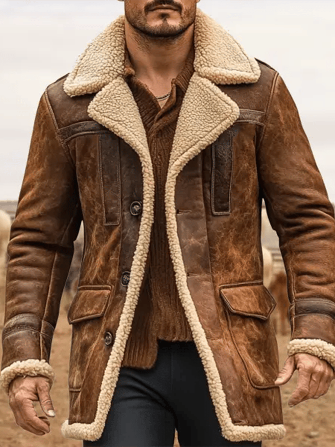 Logan - Men's Vintage Suede Patchwork Plush Multi-Pocket Reverse Collar Outdoor Jacket-15551926075765-Mirella Fiore