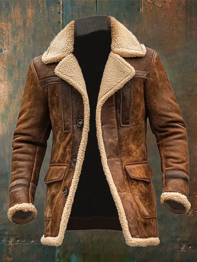 Logan - Men's Vintage Suede Patchwork Plush Multi-Pocket Reverse Collar Outdoor Jacket-15551926075765-Mirella Fiore
