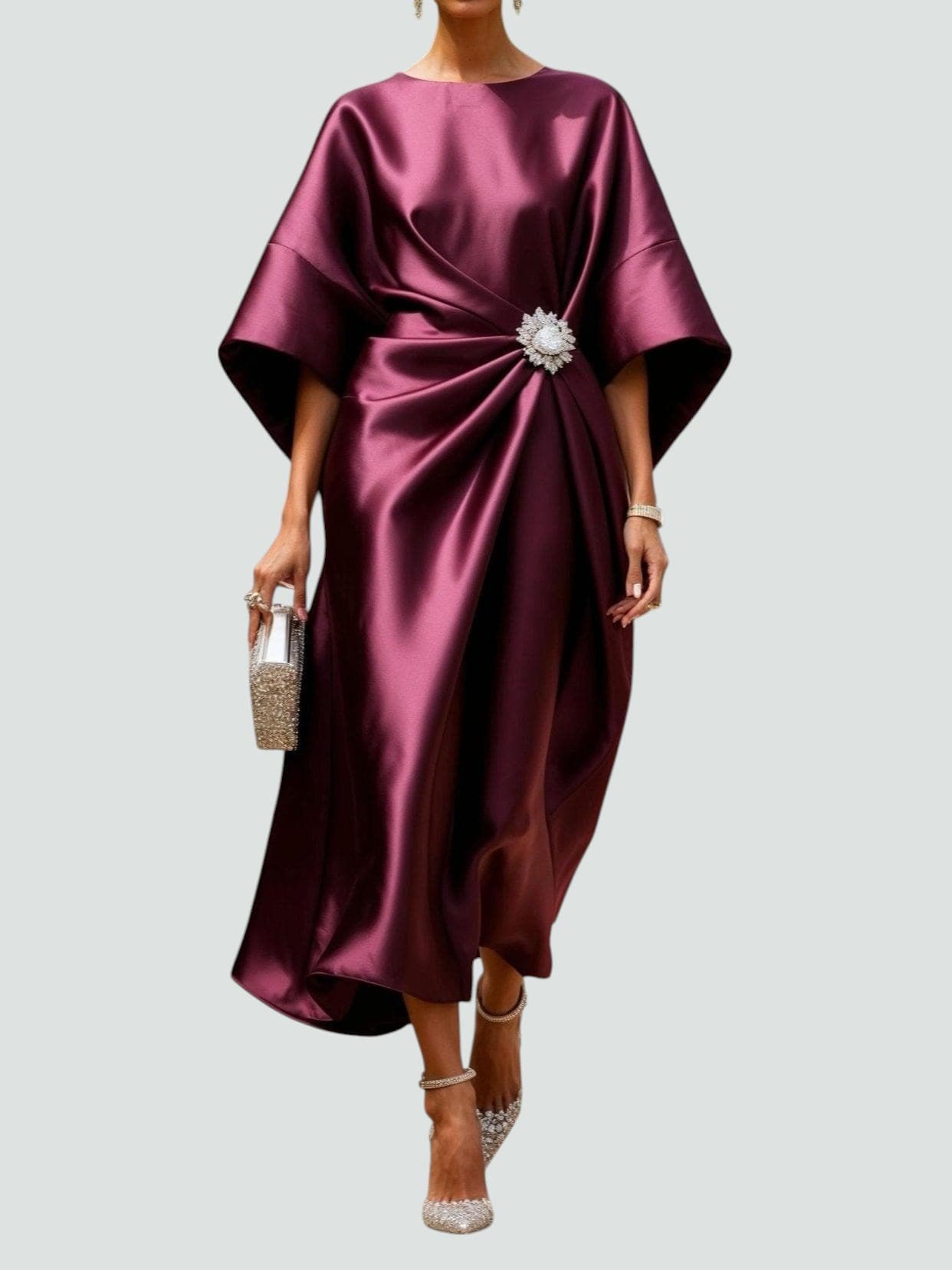 Lona - Elegant Long Satin Dress-15553262813557-Mirella Fiore