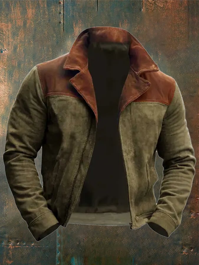 Lucas - Men's Vintage Suede Colorblock Pocket Lapel Outdoor Jacket-15551926141301-Mirella Fiore