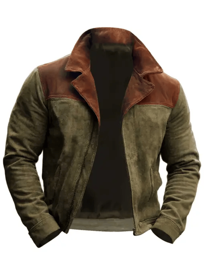 Lucas - Men's Vintage Suede Colorblock Pocket Lapel Outdoor Jacket-15551926141301-Mirella Fiore