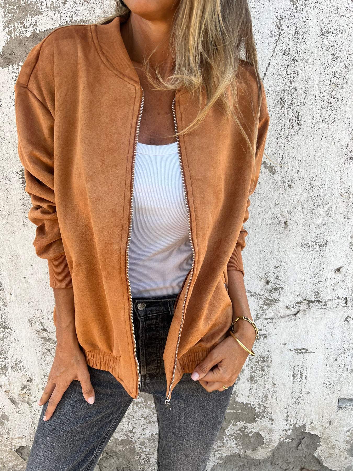 Luciana - Suede Bomber Jacket-15563530338677-Nancy & Mae Savannah