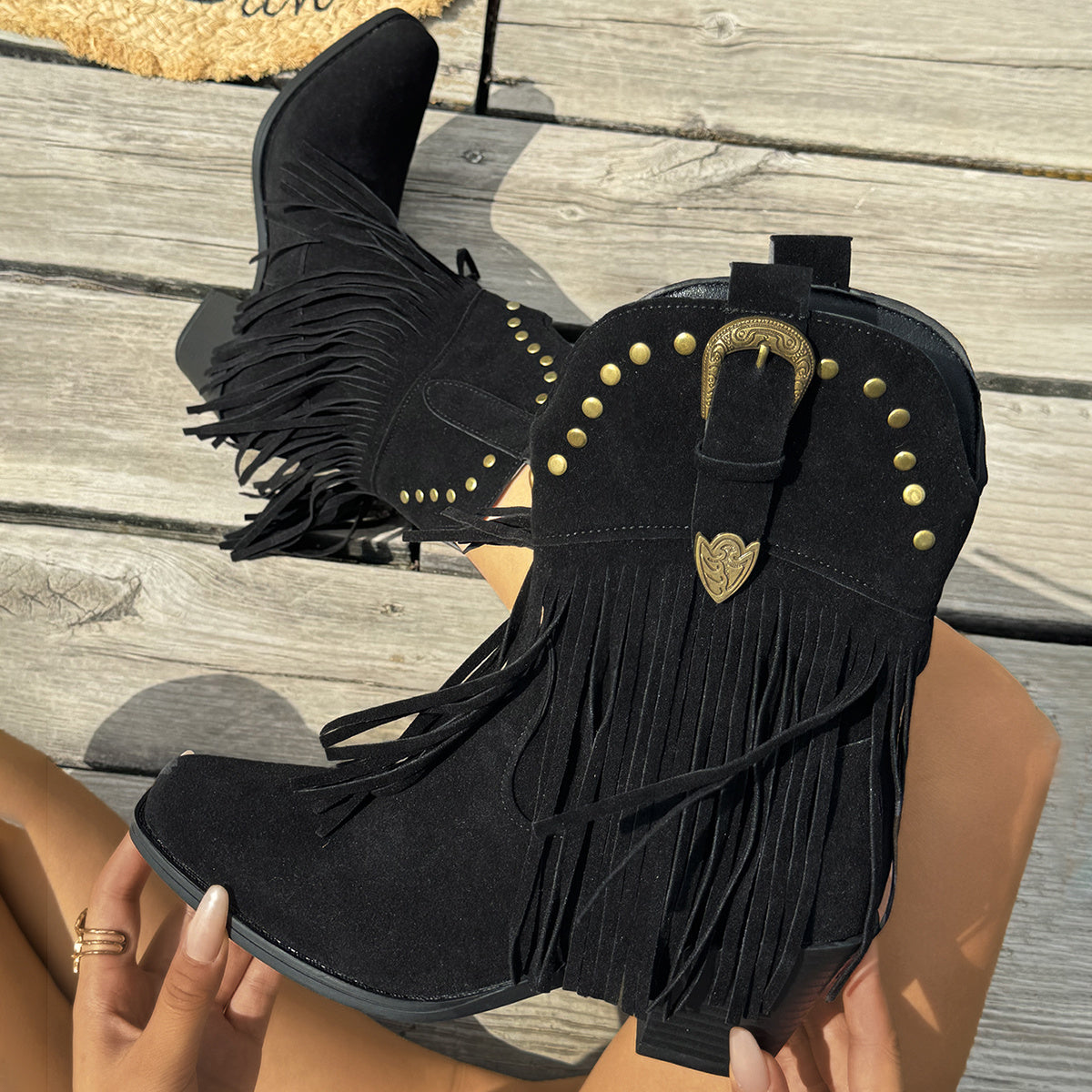 Luna - Heart-Shaped Fringe Boots-15553238991221-Mirella Fiore