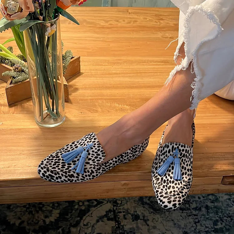 MARIA - SPOTTED LOAFERS WITH BLUE TASSEL-15549131194741-Mirella Fiore