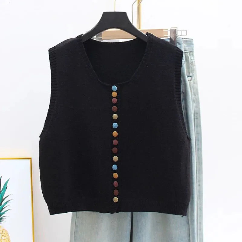 MARIBEL - COLOR-BUTTON KNIT VEST-15519212175733-Mirella Fiore