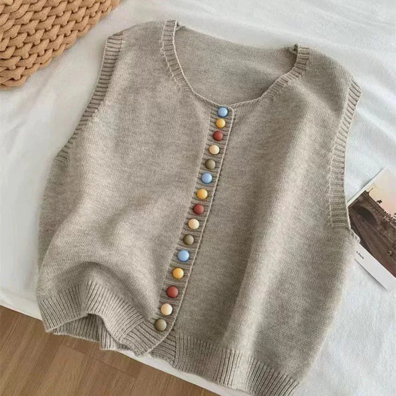 MARIBEL - COLOR-BUTTON KNIT VEST-15519212175733-Mirella Fiore