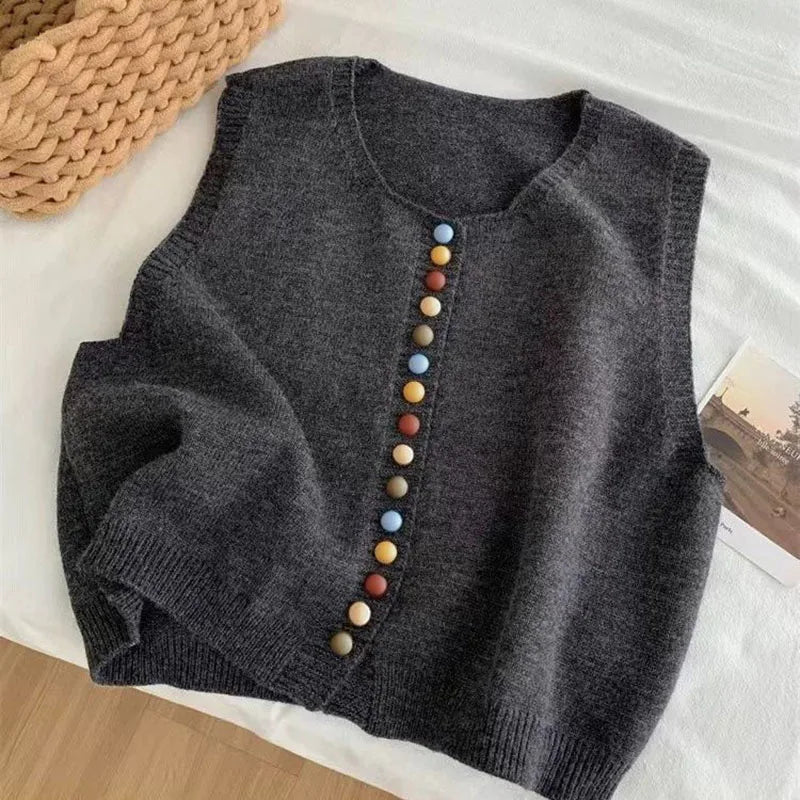 MARIBEL - COLOR-BUTTON KNIT VEST-15519212175733-Mirella Fiore