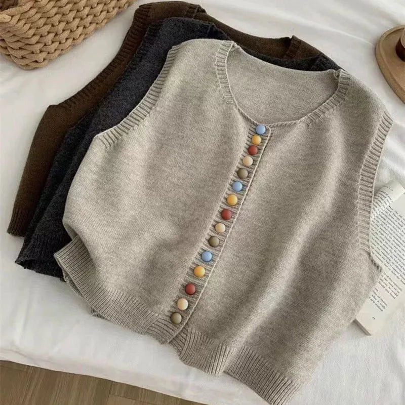 MARIBEL - COLOR-BUTTON KNIT VEST-15519212175733-Mirella Fiore