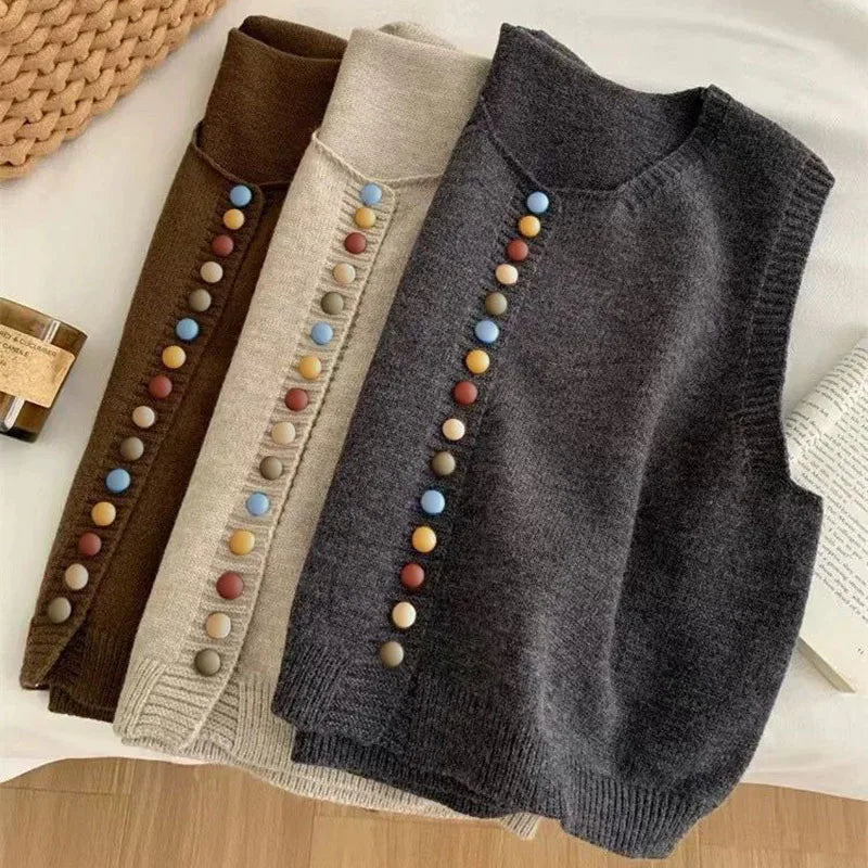 MARIBEL - COLOR-BUTTON KNIT VEST-15519212175733-Mirella Fiore