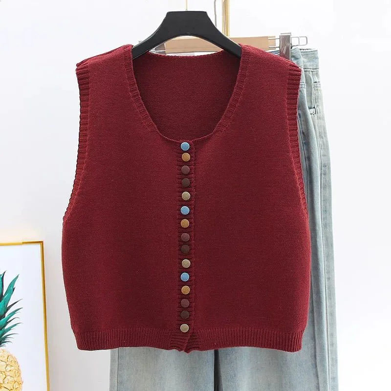 MARIBEL - COLOR-BUTTON KNIT VEST-15519212175733-Mirella Fiore