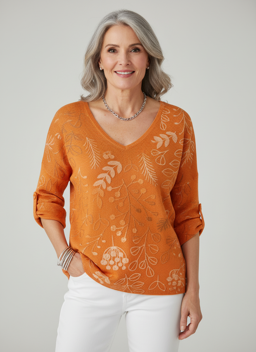 MIRELLE - Cotton Blend Sweater with Leaf Pattern-15550859444597-Mirella Fiore