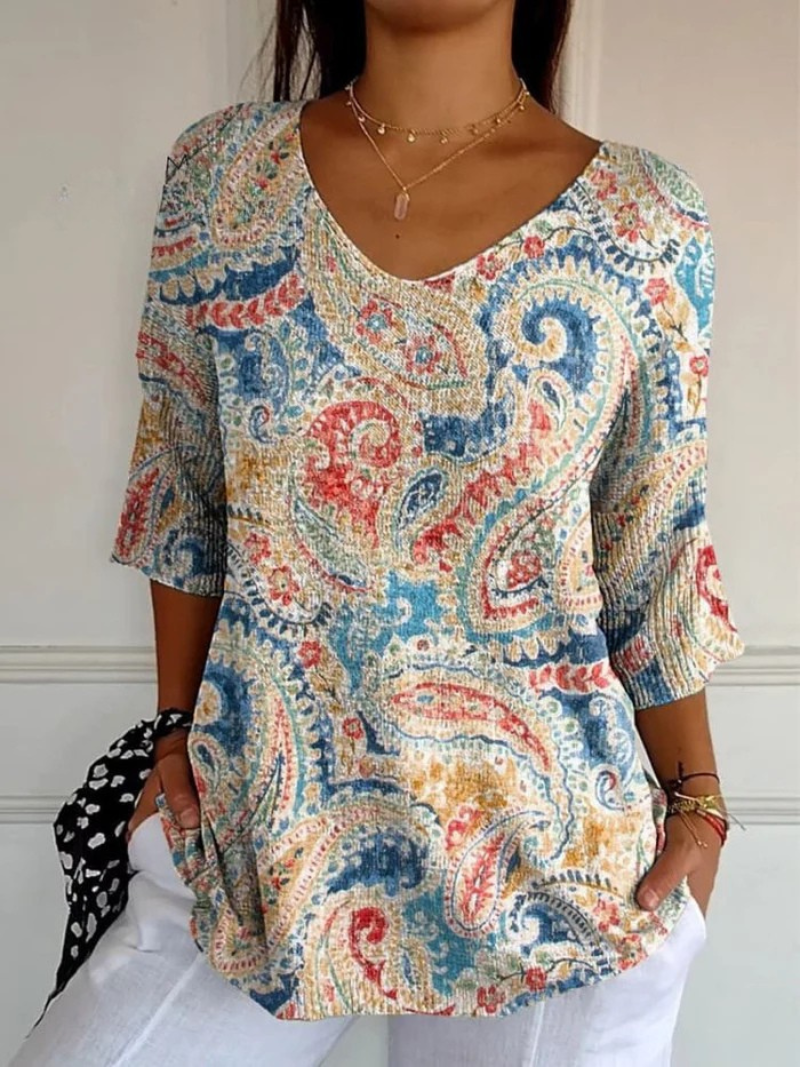 Marielle - Women's Vintage Ethnic Floral Art Print Casual Pullover Knit-15544857231733-Mirella Fiore