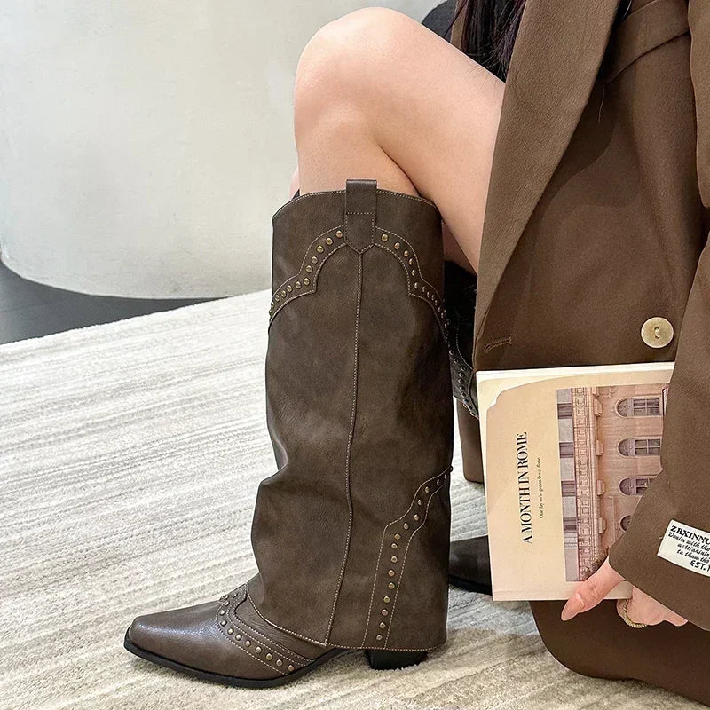 Marissa - Studded Slouch Western Boots-15550871437685-Nancy & Mae Savannah