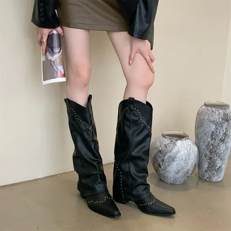 Marissa - Studded Slouch Western Boots-15550871437685-Nancy & Mae Savannah