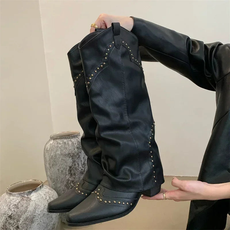 Marissa - Studded Slouch Western Boots-15550871437685-Nancy & Mae Savannah