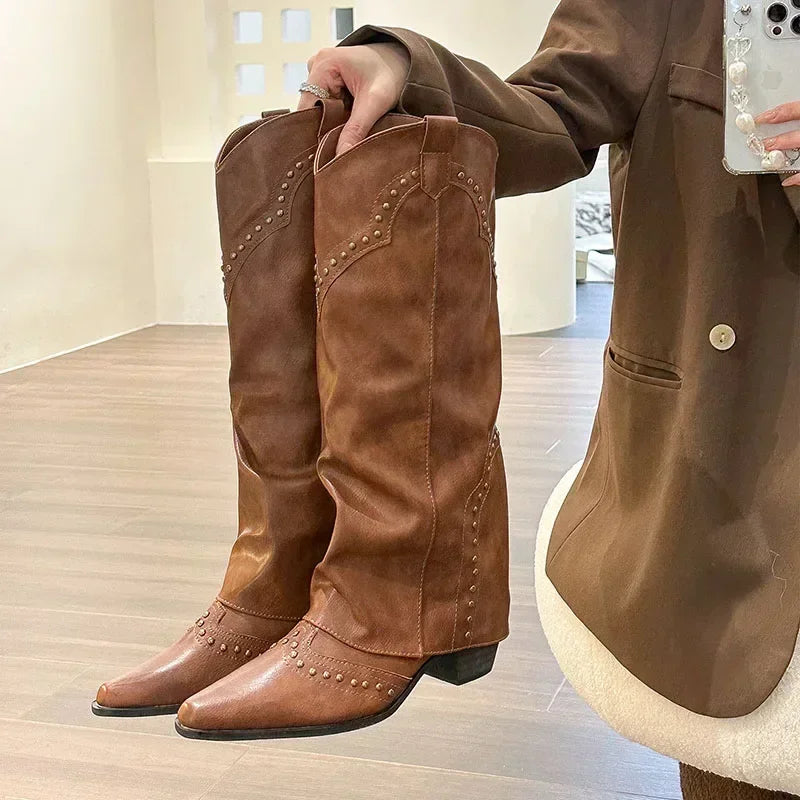 Marissa - Studded Slouch Western Boots-15550871437685-Nancy & Mae Savannah