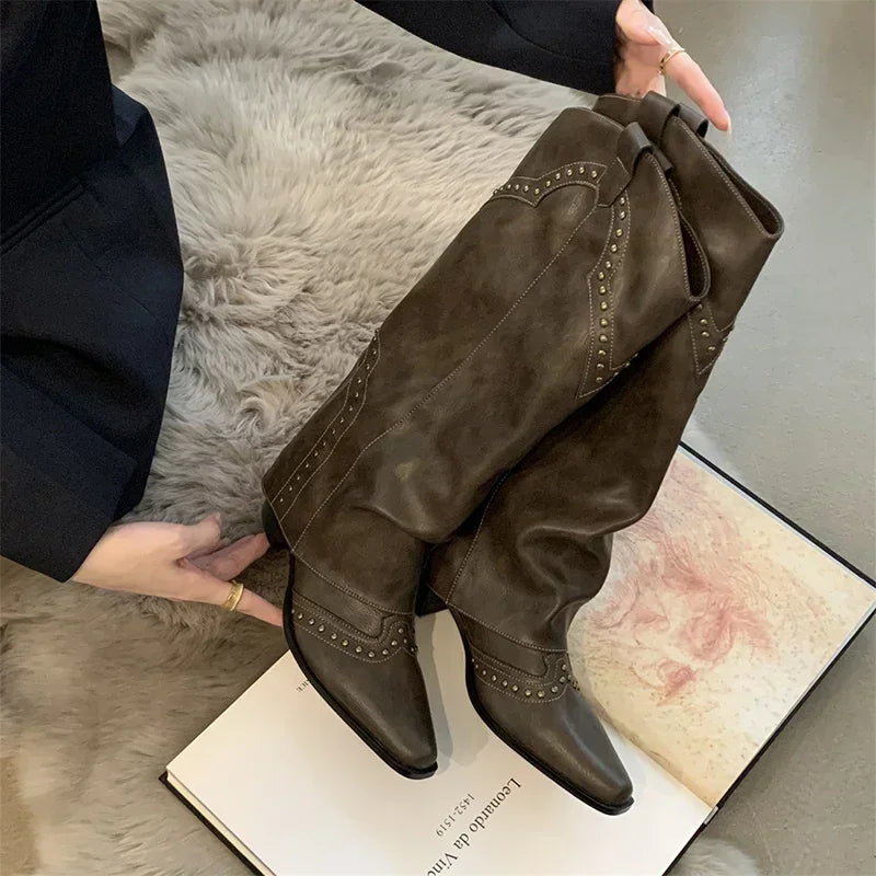 Marissa - Studded Slouch Western Boots-15550871437685-Nancy & Mae Savannah