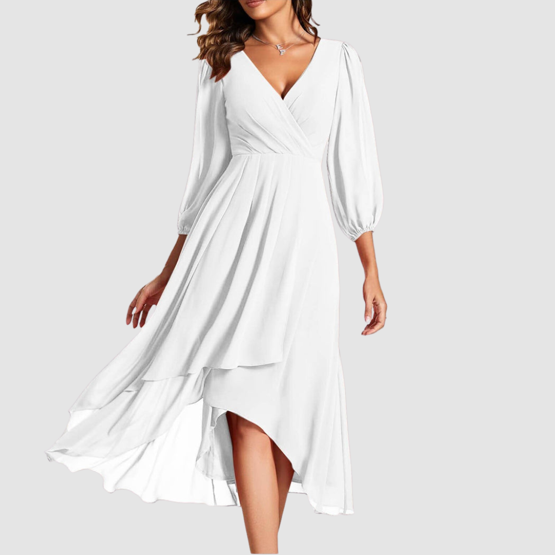 Mia - Elegant V-neck Long Dress-15553262977397-Mirella Fiore