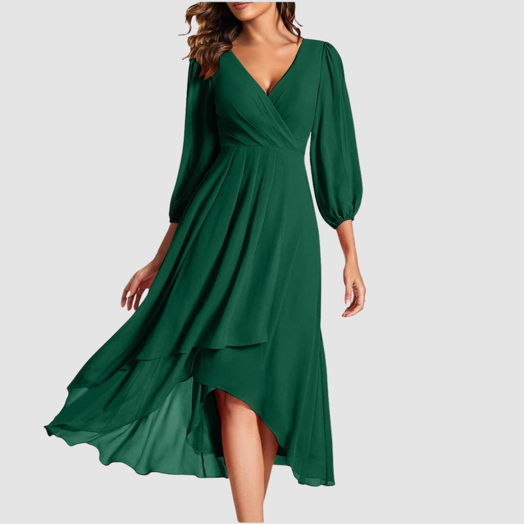 Mia - Elegant V-neck Long Dress-15553262977397-Mirella Fiore