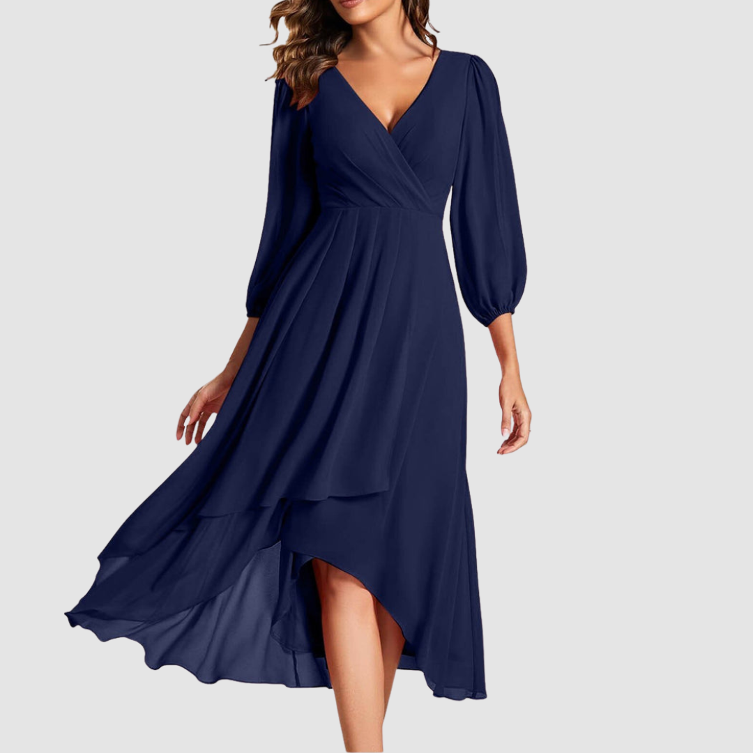 Mia - Elegant V-neck Long Dress-15553262977397-Mirella Fiore