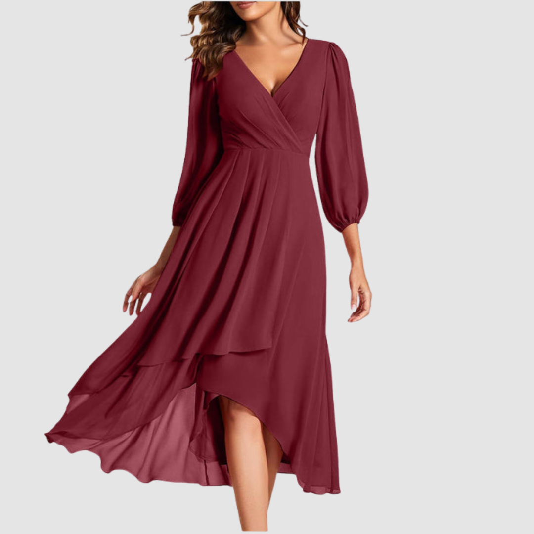 Mia - Elegant V-neck Long Dress-15553262977397-Mirella Fiore