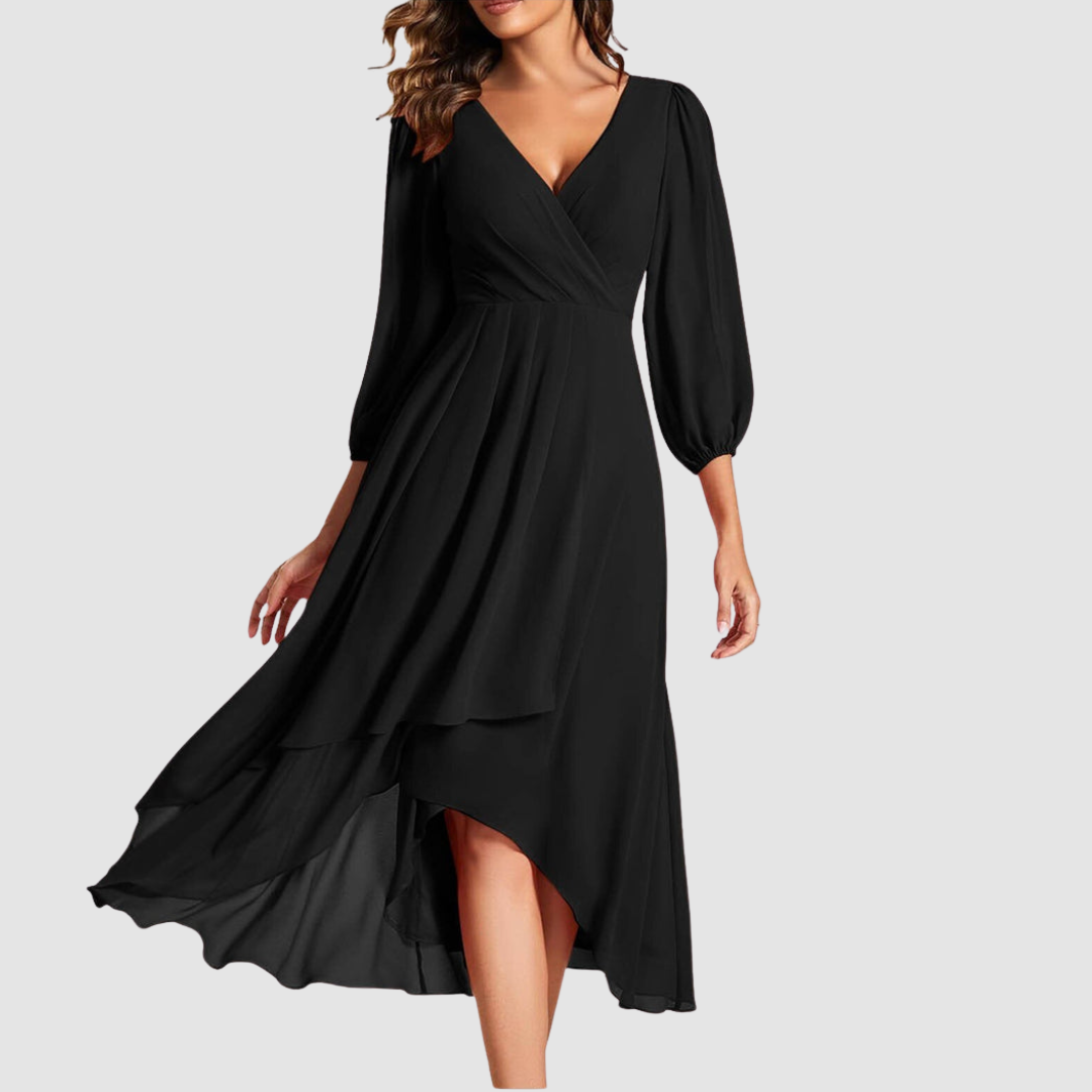 Mia - Elegant V-neck Long Dress-15553262977397-Mirella Fiore