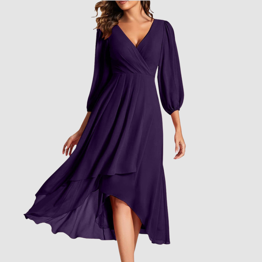 Mia - Elegant V-neck Long Dress-15553262977397-Mirella Fiore