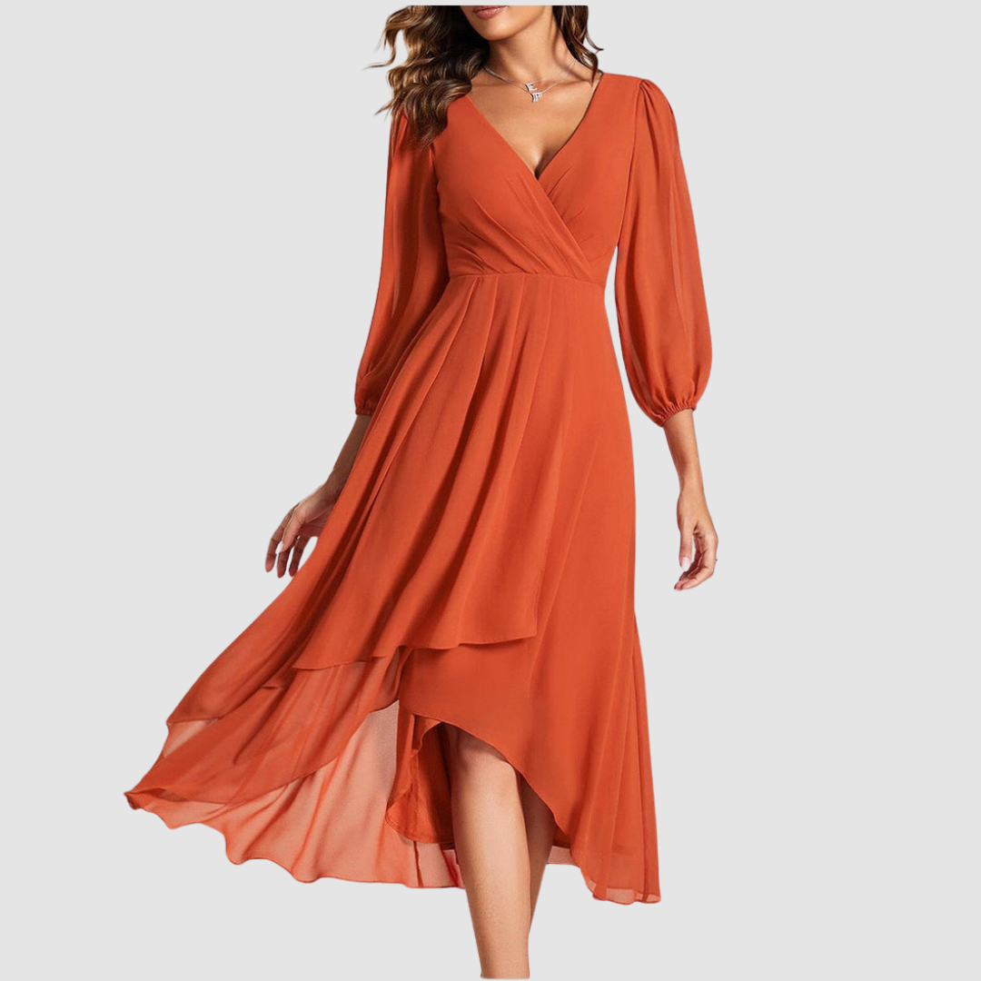 Mia - Elegant V-neck Long Dress-15553262977397-Mirella Fiore