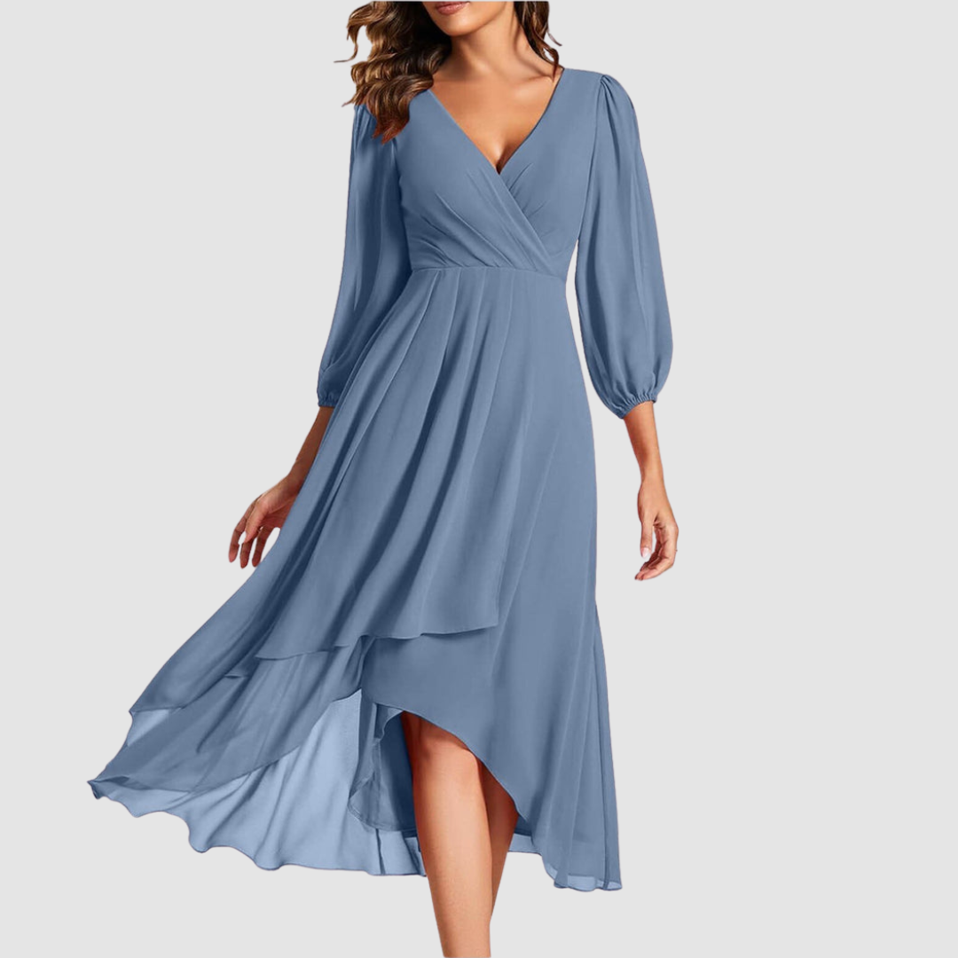Mia - Elegant V-neck Long Dress-15553262977397-Mirella Fiore