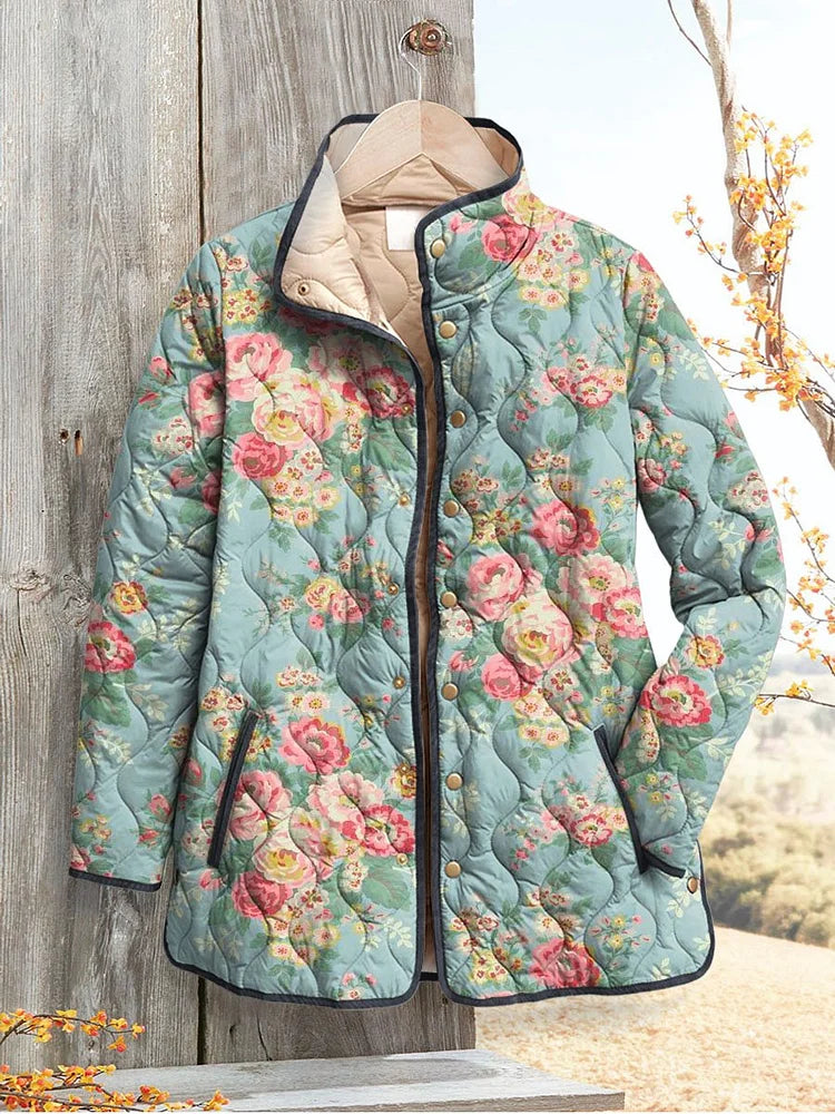Mia - Quilted Floral Print Women's Jacket-15549061529973-Nancy & Mae Savannah