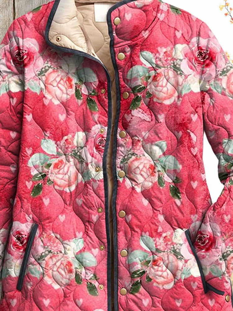Michelle - Charming Pink Floral Print Quilted Jacket for Women-15549061366133-Nancy & Mae Savannah
