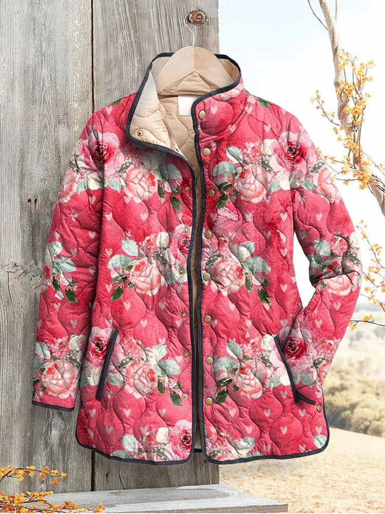 Michelle - Charming Pink Floral Print Quilted Jacket for Women-15549061366133-Nancy & Mae Savannah