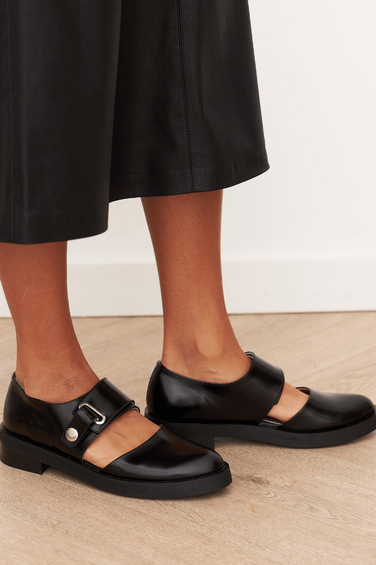 Mila - BLACK BUCKLE LOAFERS-15549134897525-Nancy & Mae Savannah