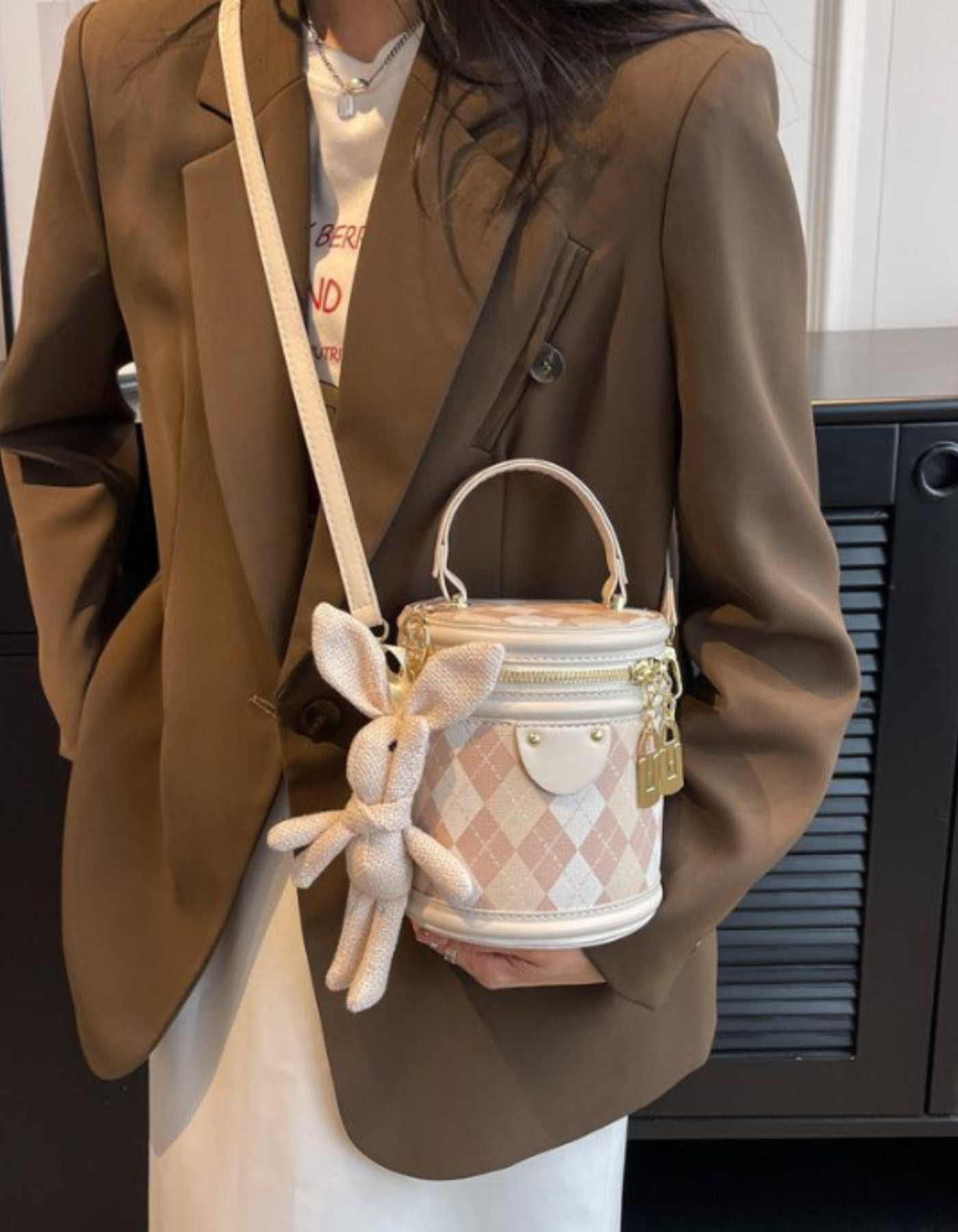 Minivière – Argyle bunny accent – Crossbody handbag-15209173877109-Nancy & Mae Savannah